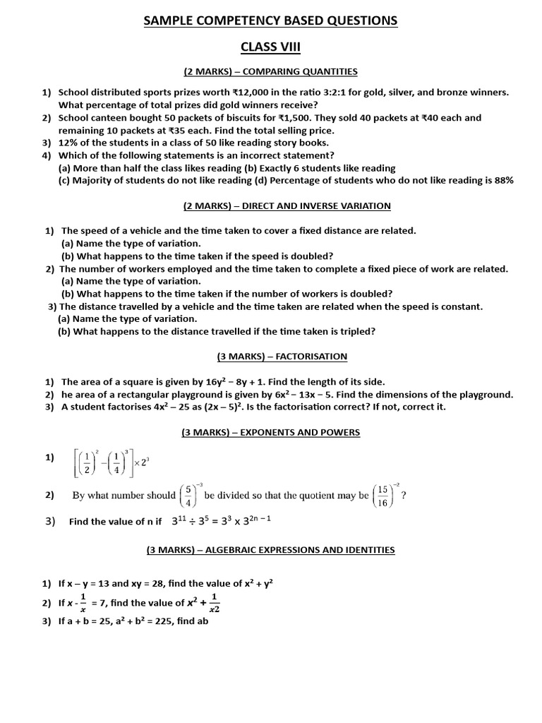 Sample Competency Based Questions Viii 2,3 Marks | PDF
