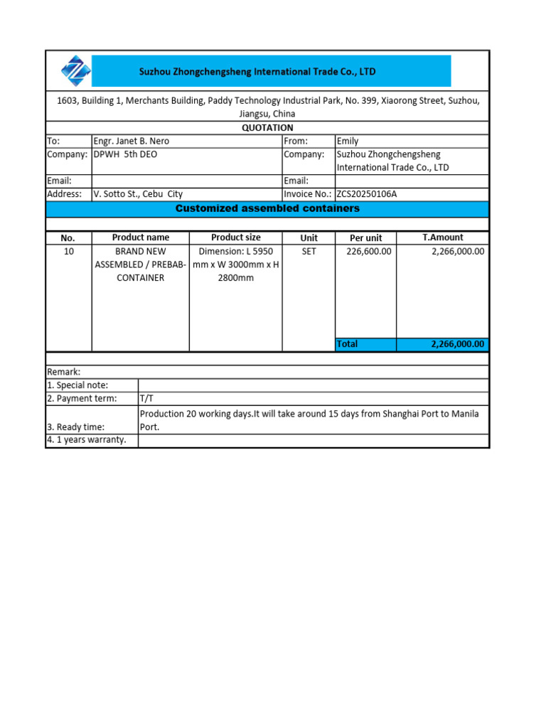 Suzhou Cebu Container Quotation | PDF