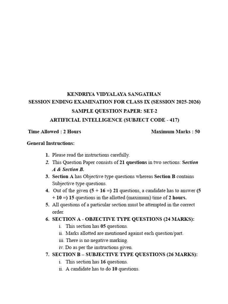 Ai SQP 2 With Answer Key Class Ix | PDF | Artificial Intelligence ...