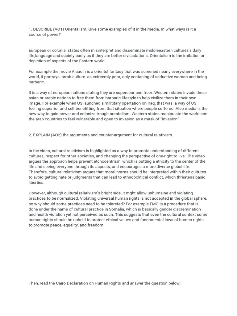 Cultural Relativism, Orientalism and The Cairo Declaration On Human ...