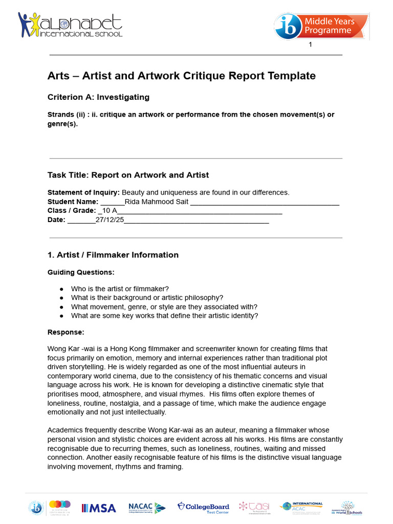 Rida Mahmood - Artist Study Template - MYP 5 | PDF | Narrative ...