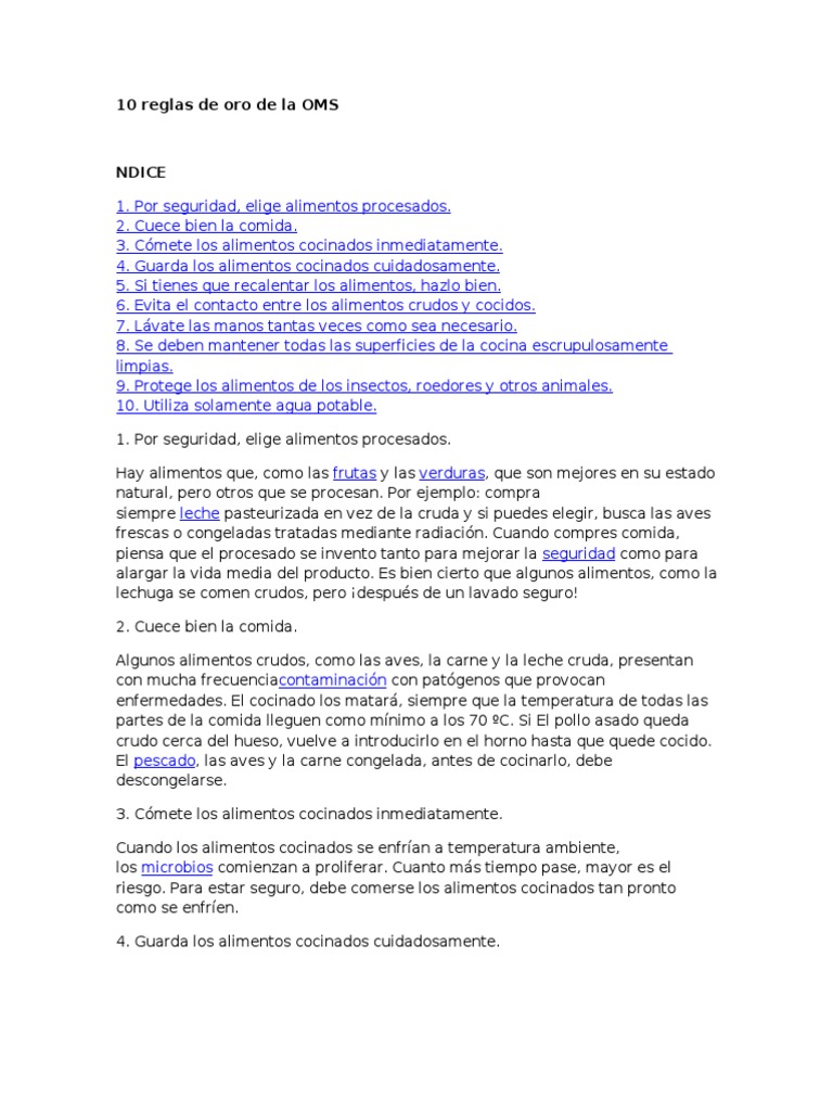 10 Reglas de Oro para la Seguridad Alimentaria | PDF | Carne | Alimentos