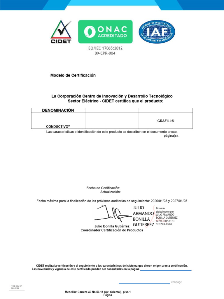 Certificado CIDET Grafill® - 08356 Ver - 2 | PDF