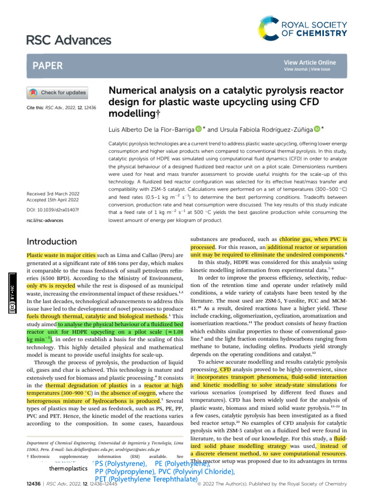 Numerical Analysis On A Catalytic Pyrolysis Reactor Design For Plastic ...