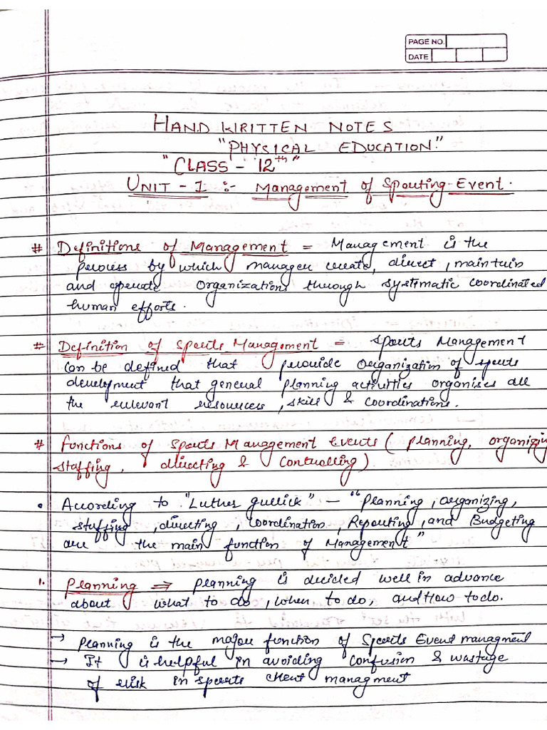 Management of Sporting Events Short Notes | PDF