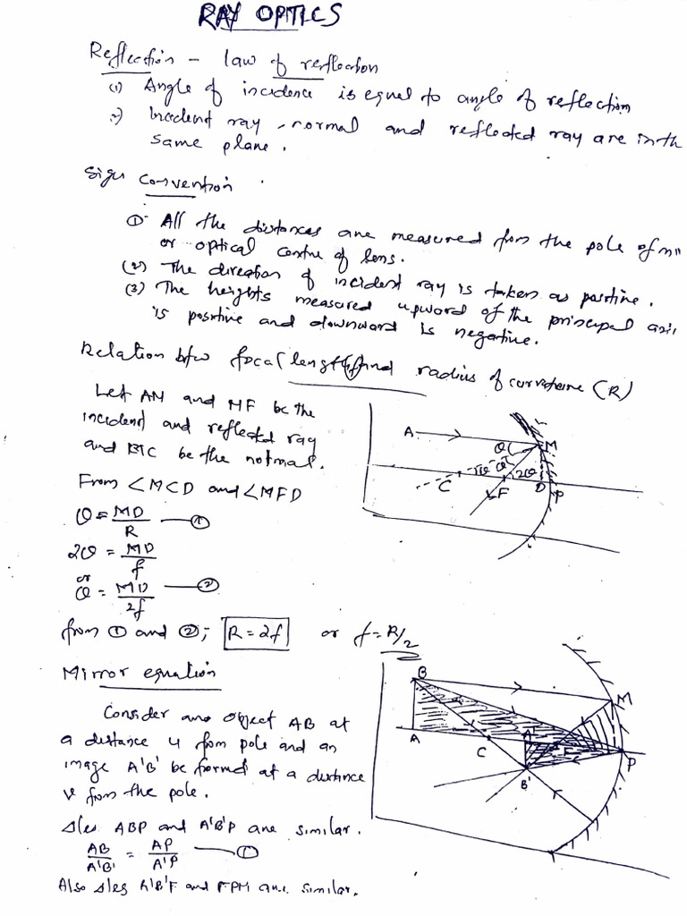 Ray Optics Notes | PDF