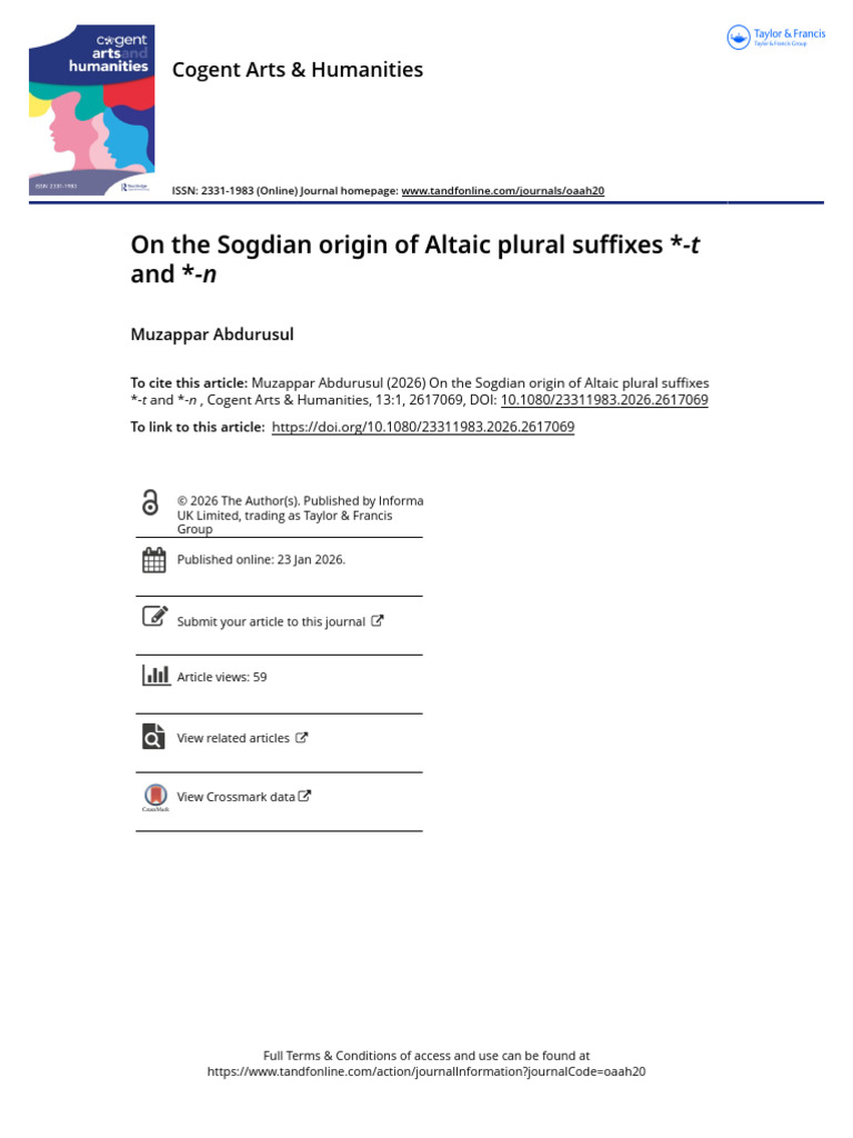 On The Sogdian Origin of Altaic Plural Suffixes - T and - N | PDF ...