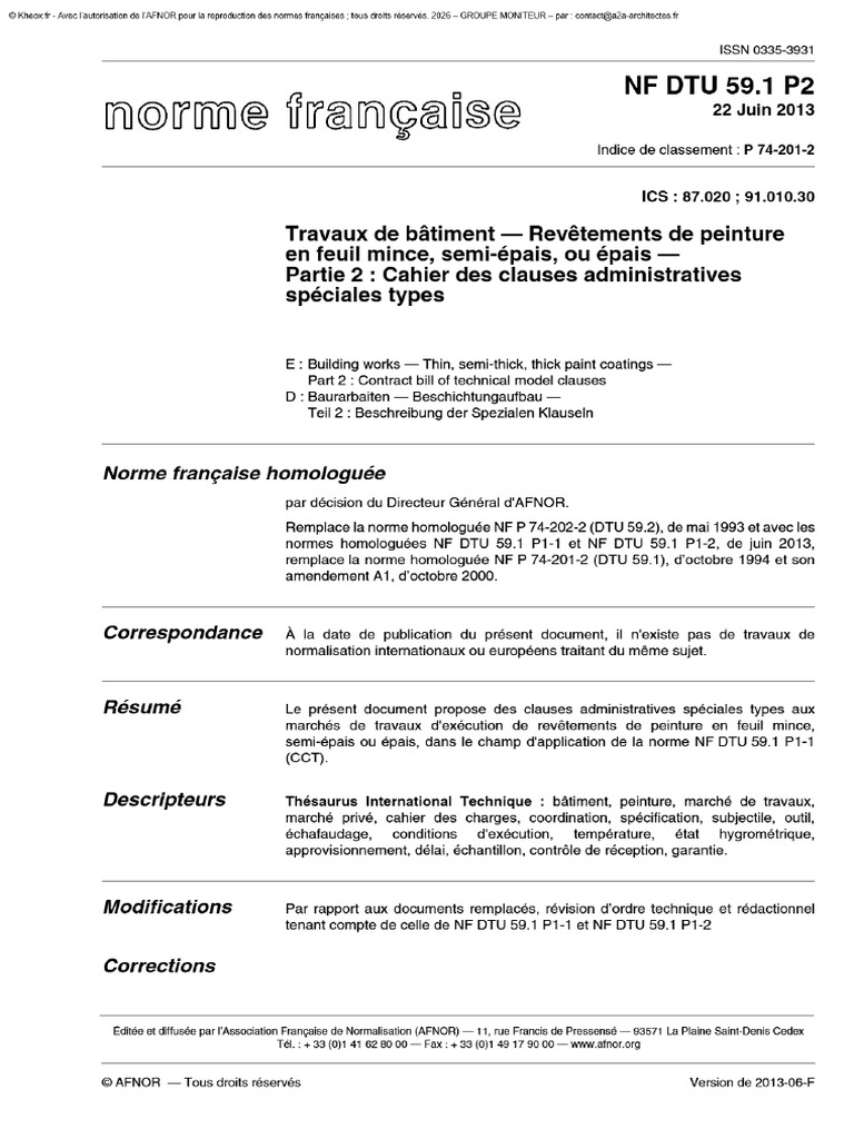 NF DTU 59.1 P2 - Revêtements de Peinture en Feuil Mince, Semi-Épais, Ou ...