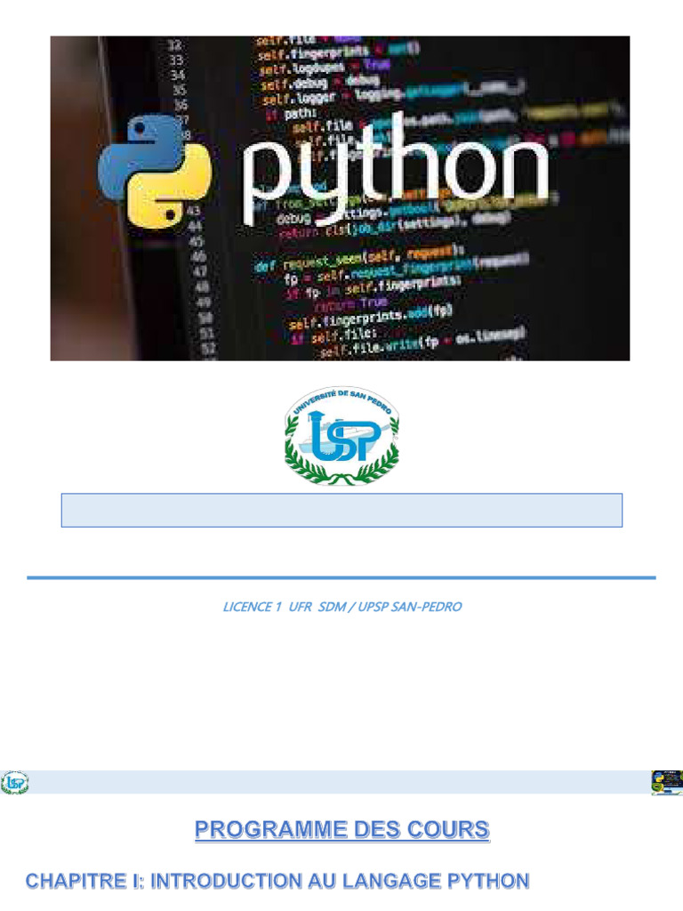 Chapitre 1 Itroduction Python SDM L1 | PDF | Python (Langage de ...
