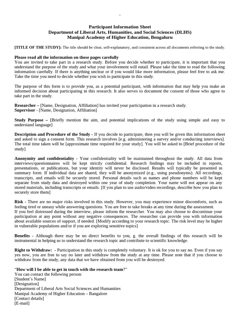 Template - Participant Information Sheet | PDF