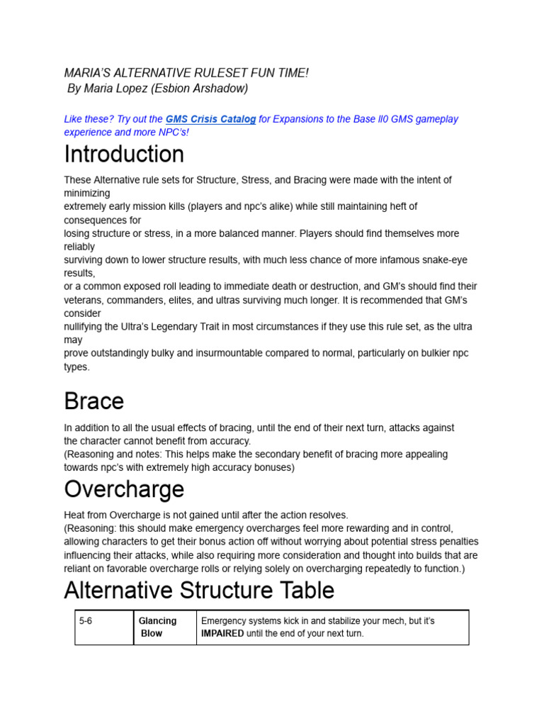 Maria's Alternate Ruleset For Structure, Stress, Brace | PDF | Nuclear ...