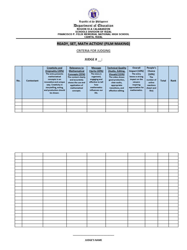 Ready, Set, Math Action (Film Making) Criteria Sheet | PDF ...