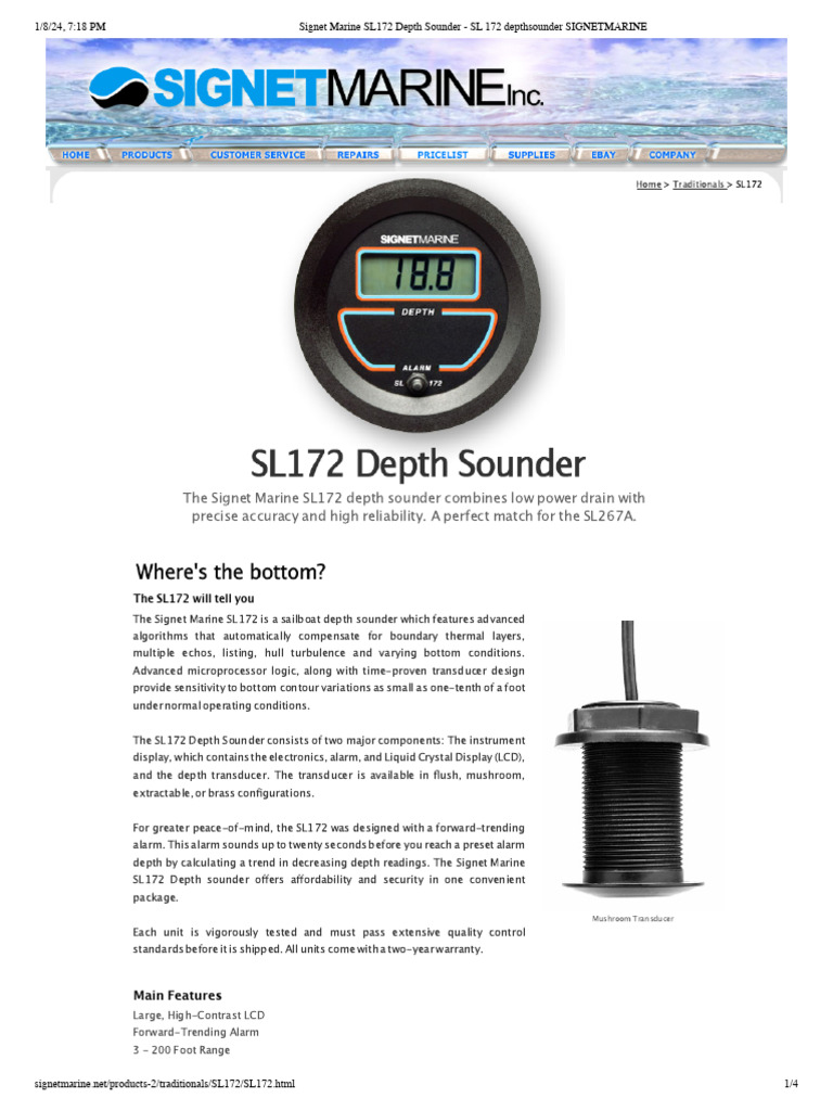 Signet Marine SL172 Depth Sounder - SL 172 Depthsounder SIGNETMARINE ...