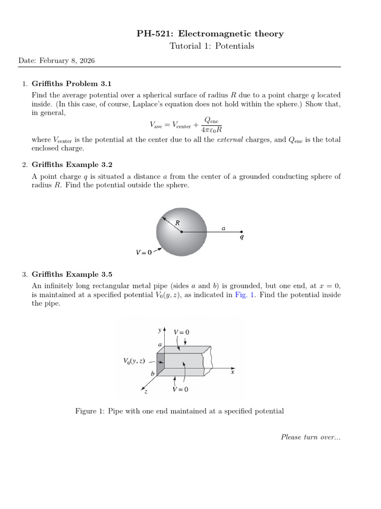 PH 521 2026 Tutorial 1 Laplace Equation | PDF | Sphere | Geometry