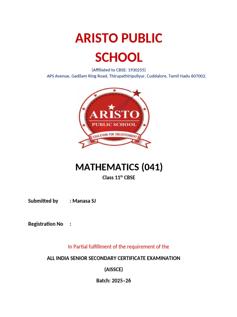 Maths Project Front Page | PDF