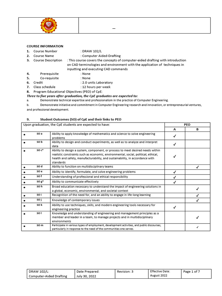 DRAW 102L (Computer Aided Drafting v2) | PDF | Engineering | Computer ...