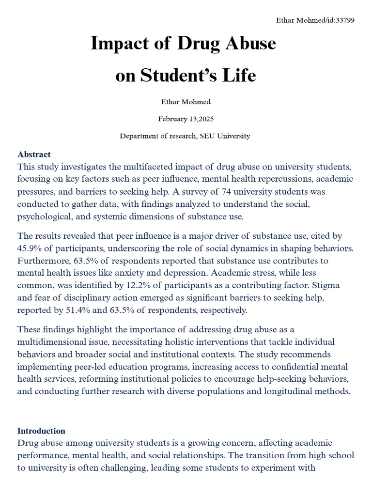 Drug Abuse Among Students | PDF | Mental Health | Substance Abuse