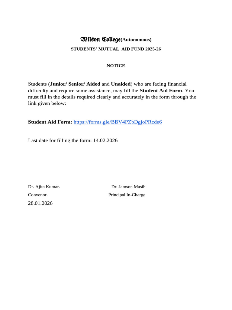 Notice For Students (Students' Mutual Aid Fund 2025-26) | PDF