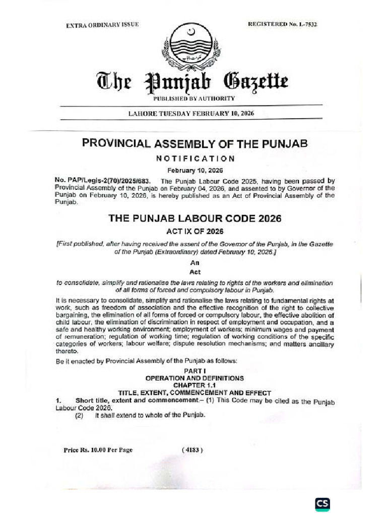 Punjab Labour Code 2025 | PDF