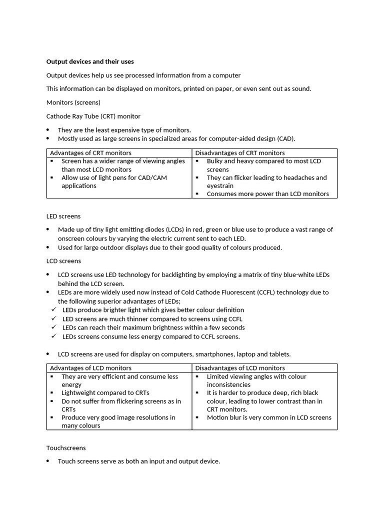 Outputs and Peripherals | PDF | Computer Monitor | Printer (Computing)