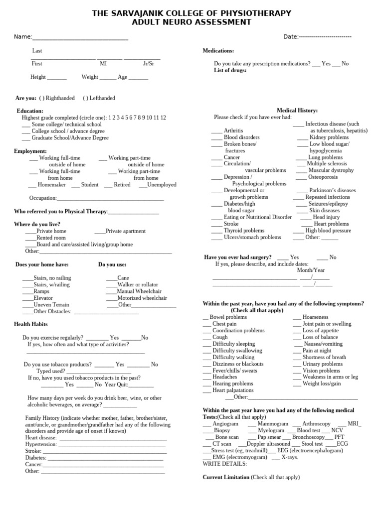 Adult Neuro Assessment | PDF | Anatomical Terms Of Motion | Foot