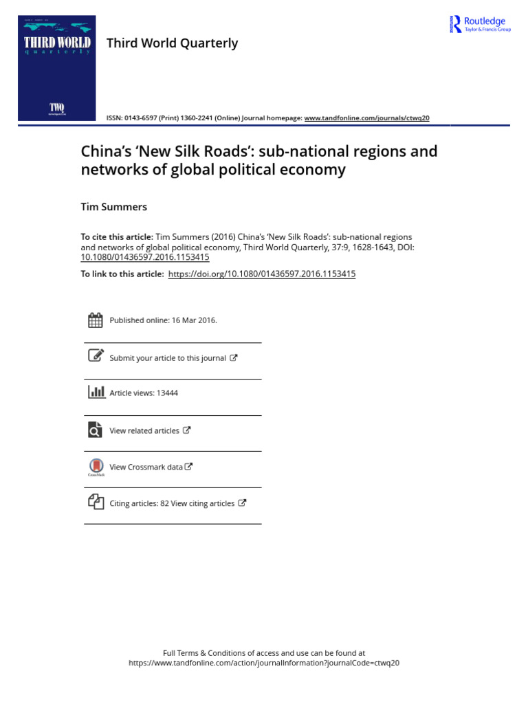China S New Silk Roads Sub-National Regions and Networks of Global ...