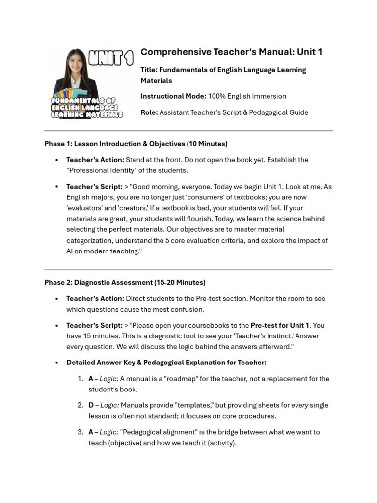 Comprehensive Teacher Manual Unit 1 | PDF | Teachers | Pedagogy