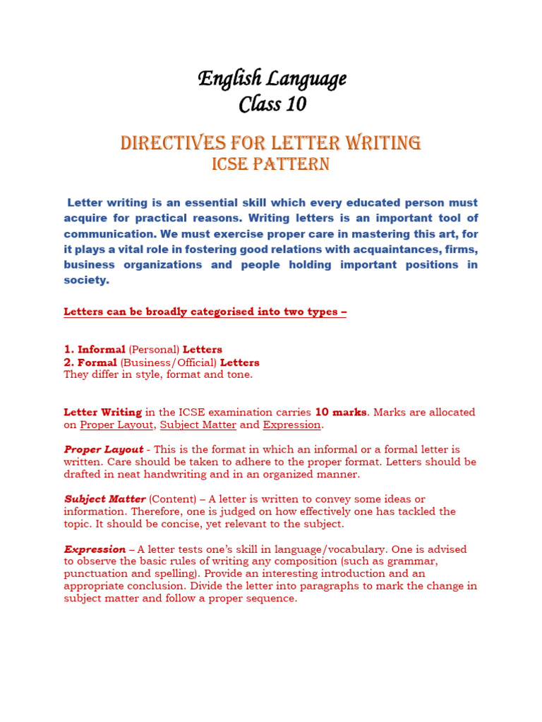 Eng Lang10 - Lesson12 - Letter Writing | PDF | Communication | Linguistics