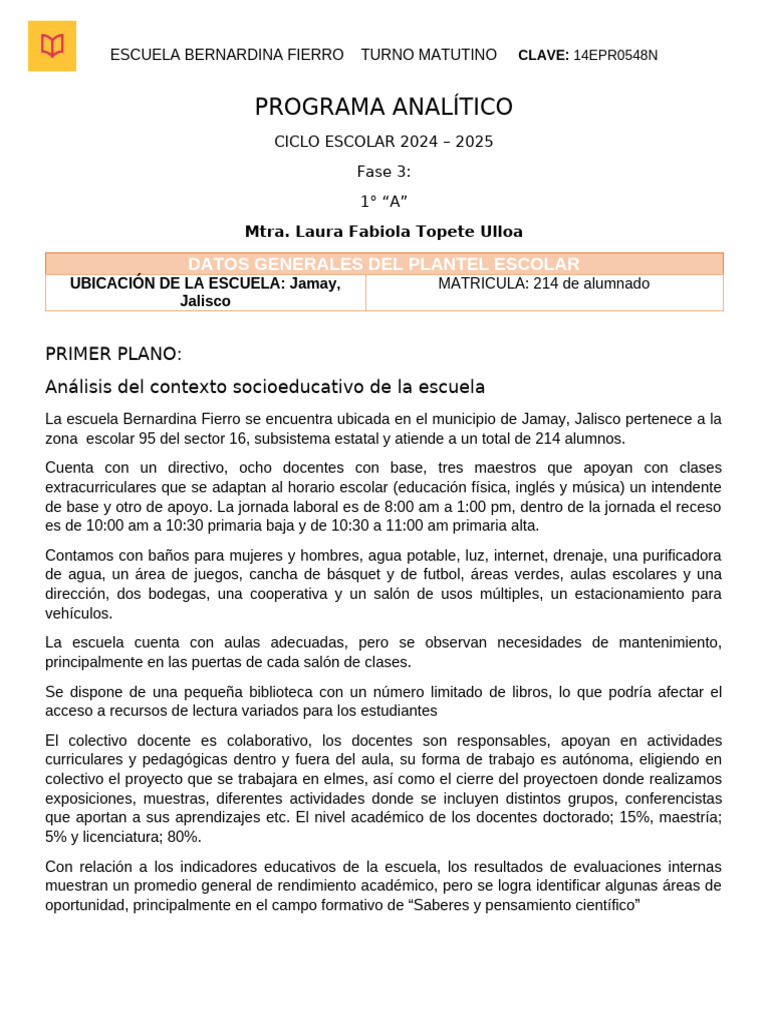 Plan Analítico 1 Fabiola Mayo | PDF | Aprendizaje | Comunidad