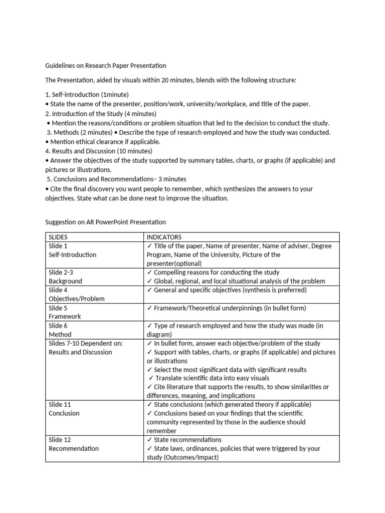 Guidelines in AR Paper Presentation | PDF | Science
