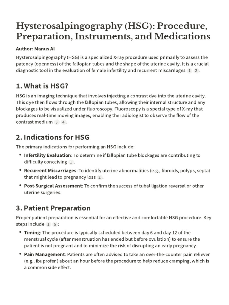 Hysterosalpingography (HSG) Procedure, Preparatio | PDF | Medical ...
