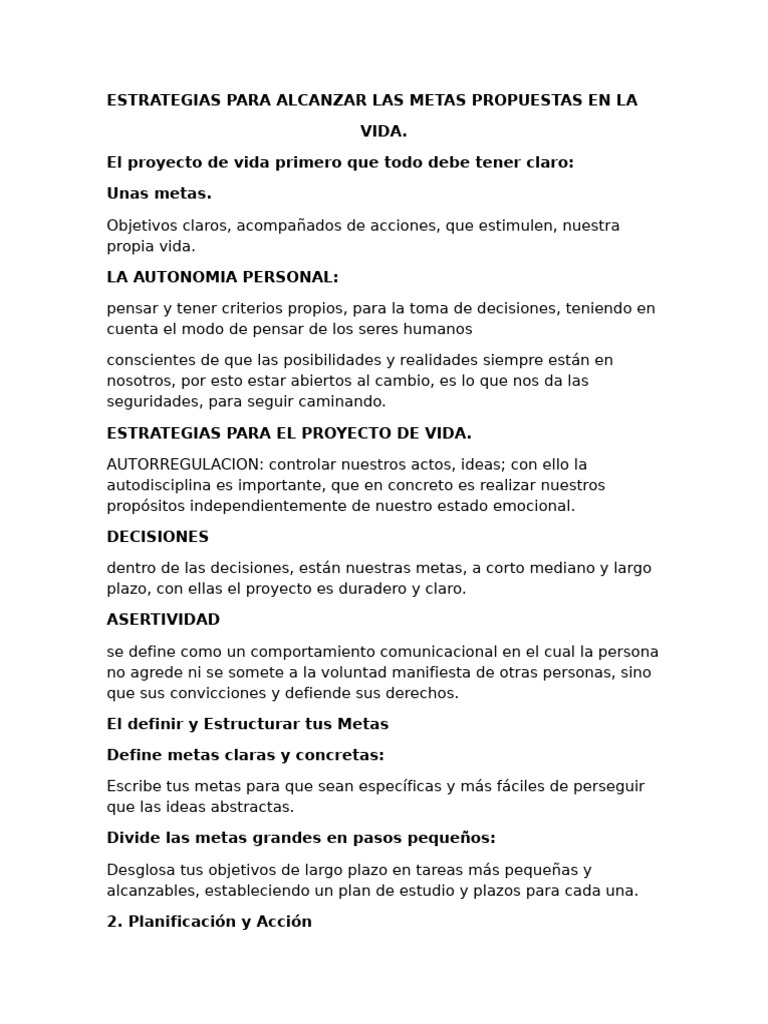 Estrategias para Alcanzar Las Metas Propuestas en La Vida | PDF ...