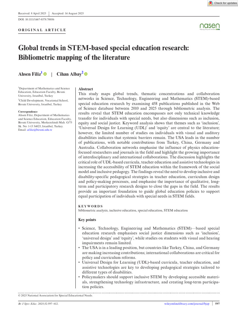 Global Trends in STEM-based Special Education Research Bibliometric ...