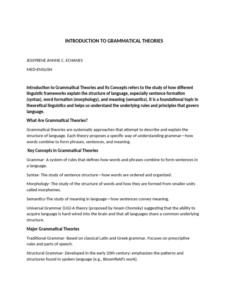 Layson Introduction To Grammatical Theories | PDF | Syntax | Grammar