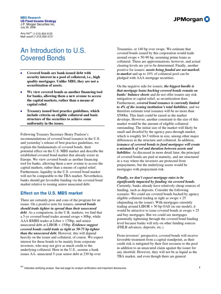 US Covered Bonds PDF Securitization Bonds (Finance)
