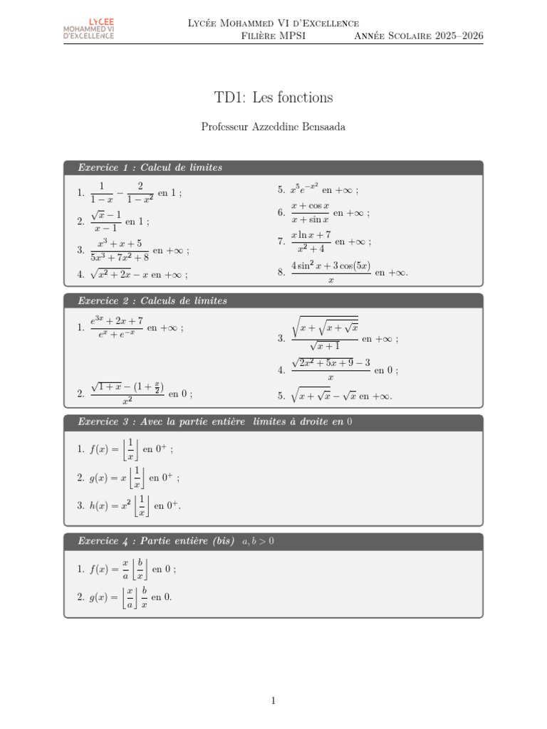 TD1 1 | PDF | Mathématiques | Analyse mathématique