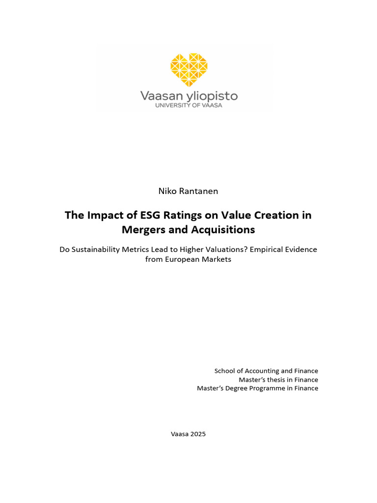 The Impact of ESG Ratings On Value Creation in Mergers and Acquisitions ...