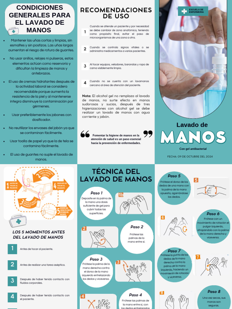Triptico de Lavado de Manos Con Gel PDF | PDF | Lavado de manos | Higiene