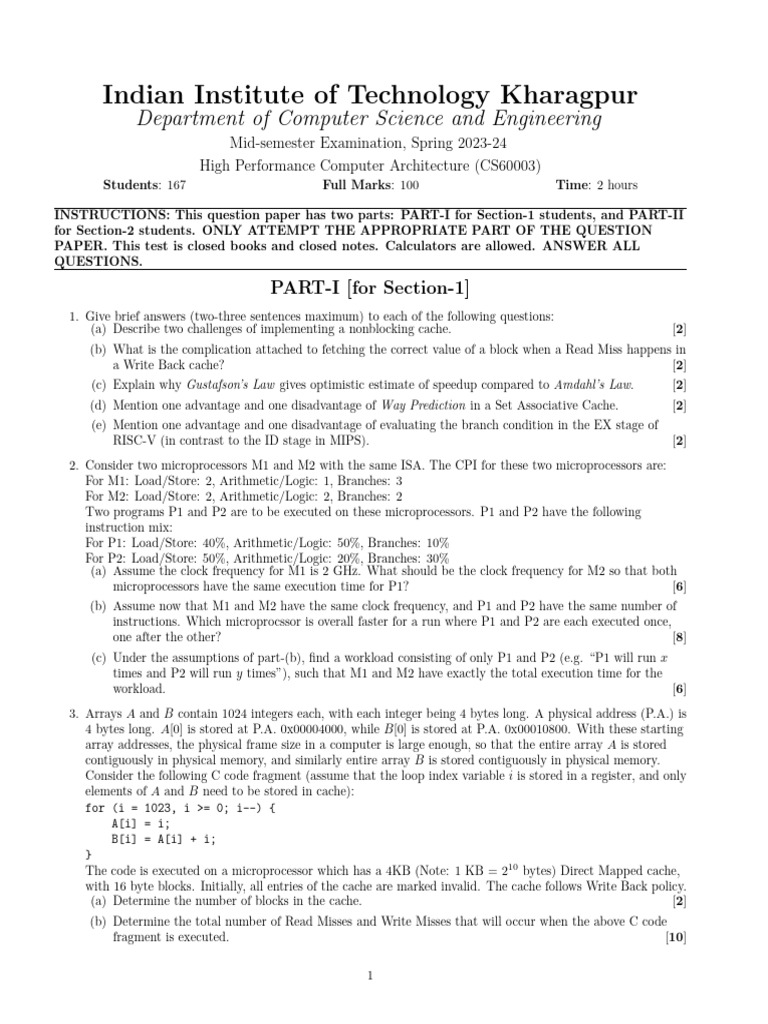 HPCA Midsem SPR 2024 Combined | PDF | Cpu Cache | Computer Engineering