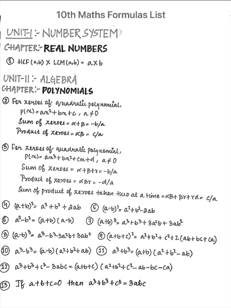 10th Math Formulae | PDF