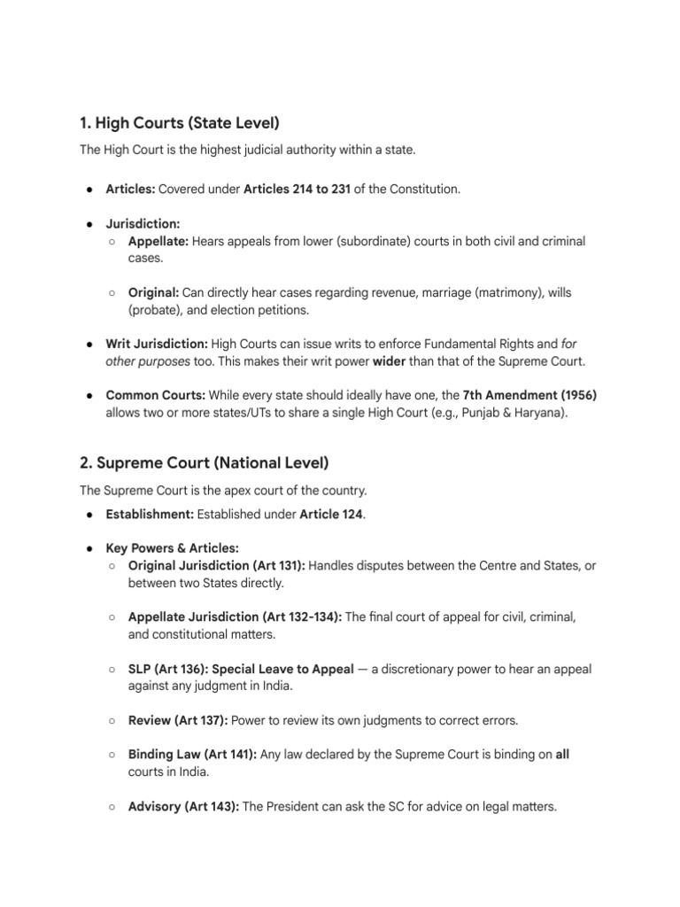 Indian Courts and Writs Refresher - NOTES | PDF | Appeal | Supreme Courts