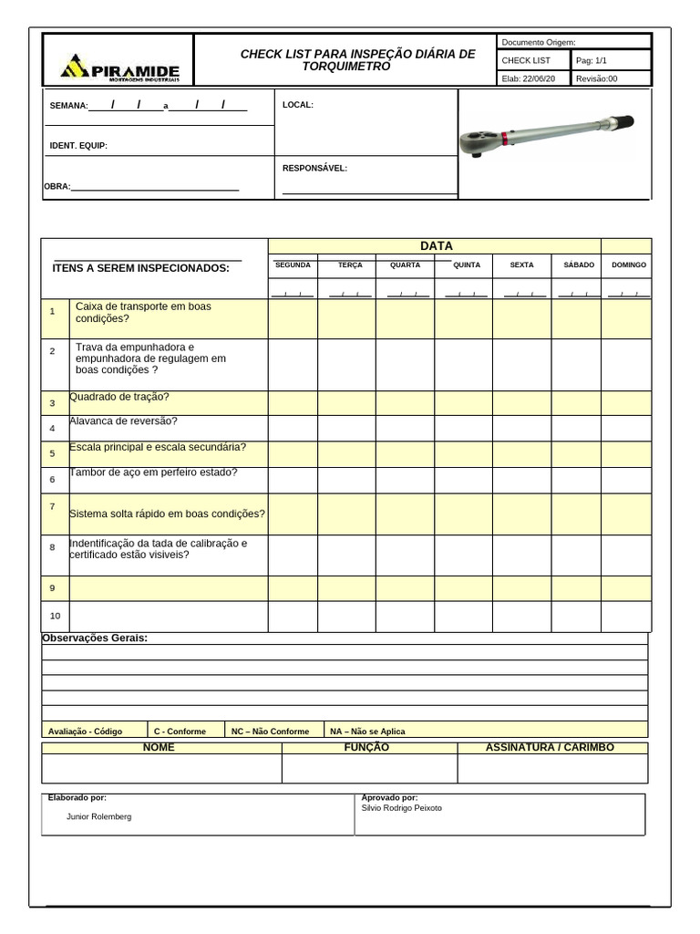 Check List - 025 - Rev-00 - Torquimetro Diaria | PDF