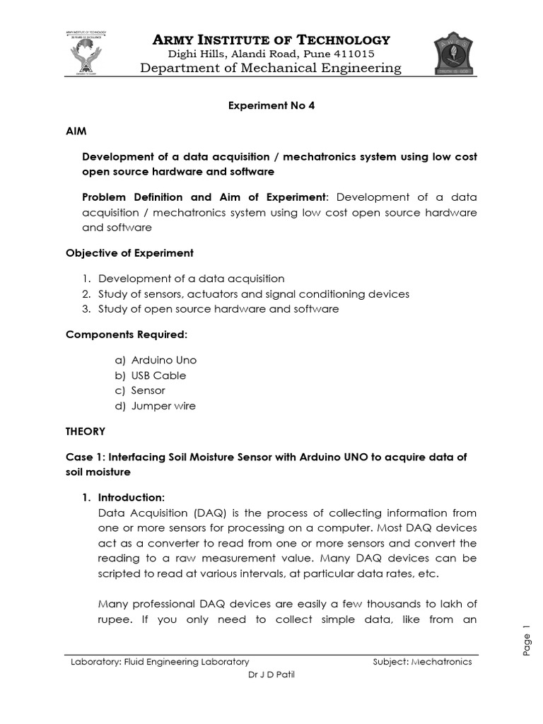 Expt No 04 (2023) Development of A Data Acquisition - Mechatronics ...