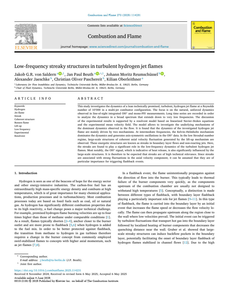Low Frequency Streaky Structures in Turbulent Hydrogen Jet Flames | PDF ...