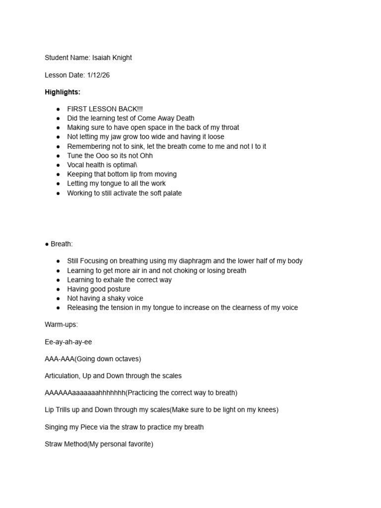 _Voice Lesson 1 Notes (S2) | PDF