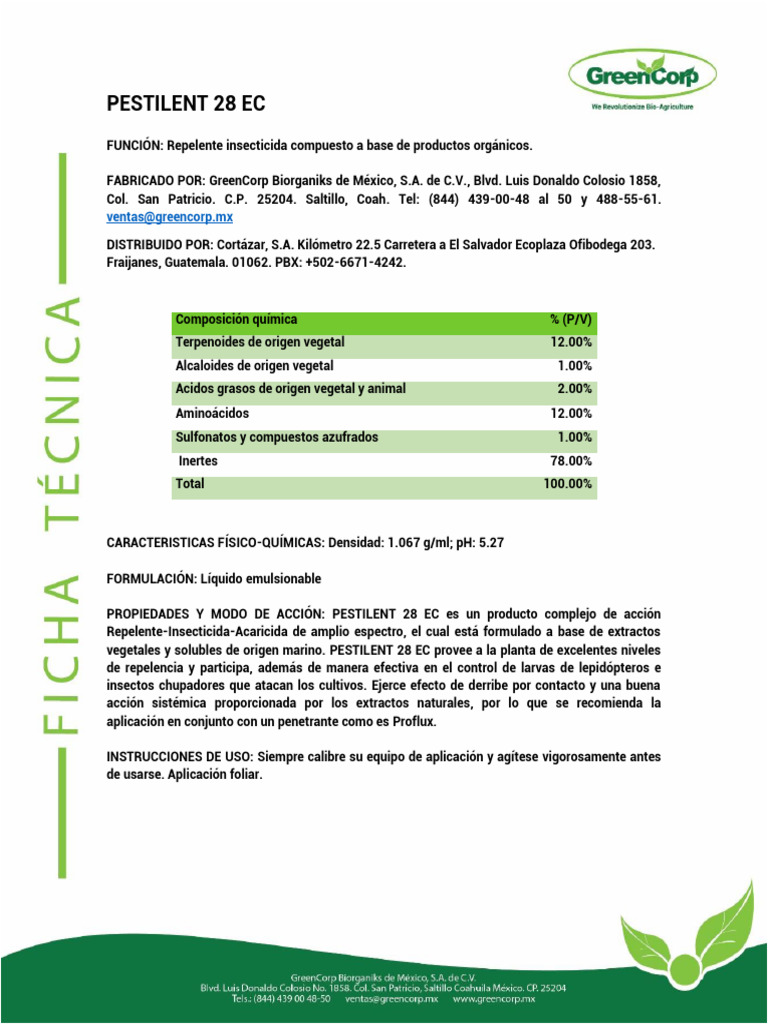 Pestilent 28 Ec Ficha Tecnica Guatemala Cortazar-2024 | PDF