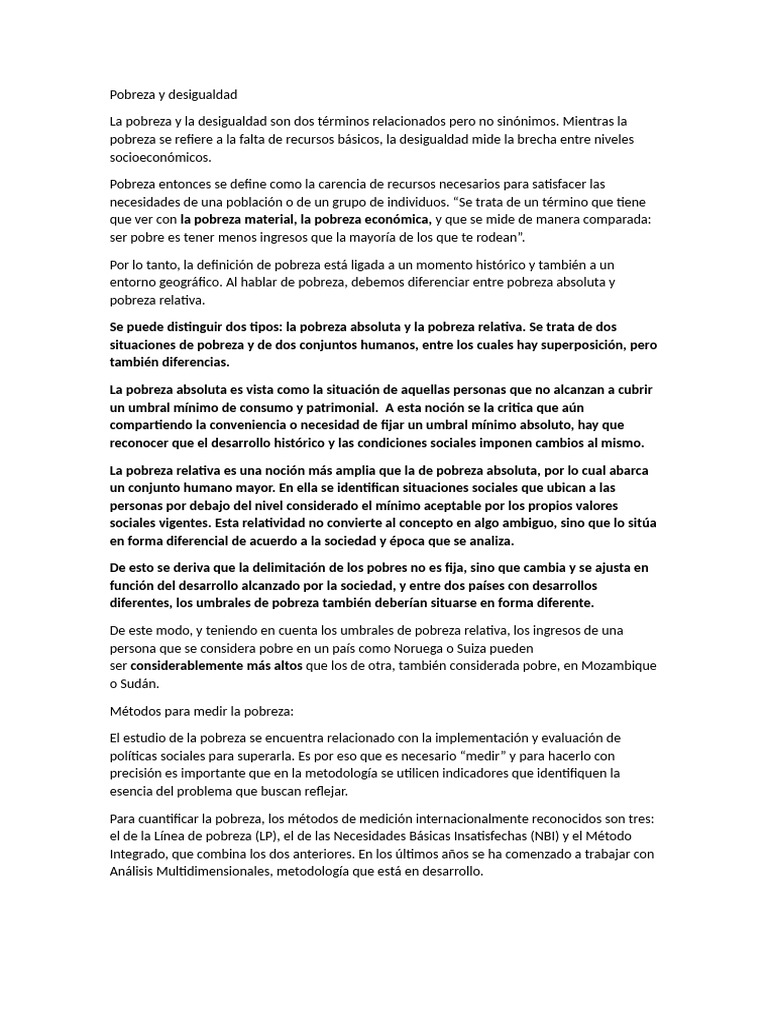 Pobreza y Desigualdad | PDF | Pobreza | Pobreza e indigencia