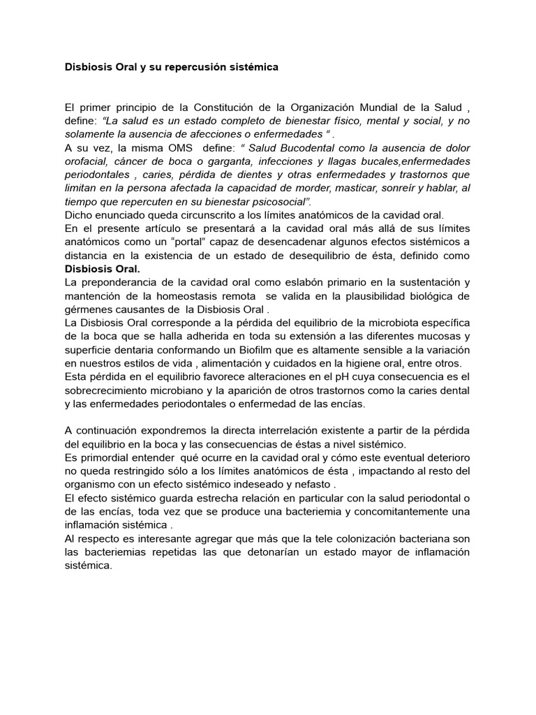 Disbiosis Oral y Su Repercusion Sistemica 1 | PDF | Enfermedades ...