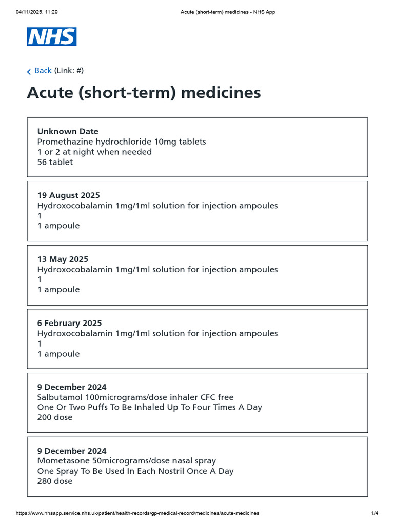 Acute (Short-Term) Medicines - NHS App | PDF | Pharmaceutical Sciences ...