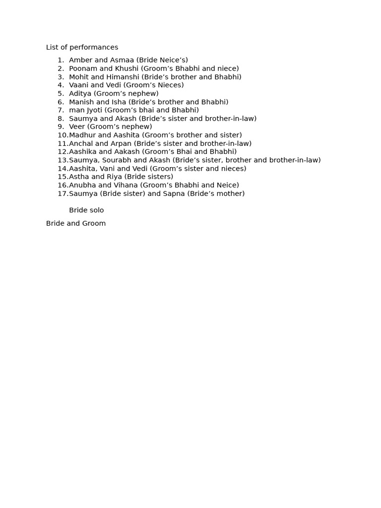 Performance List - 1 | PDF
